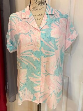 Vintage Giovelli Short Sleeve Button-Up Tropical Shirt - Pink & Aqua
